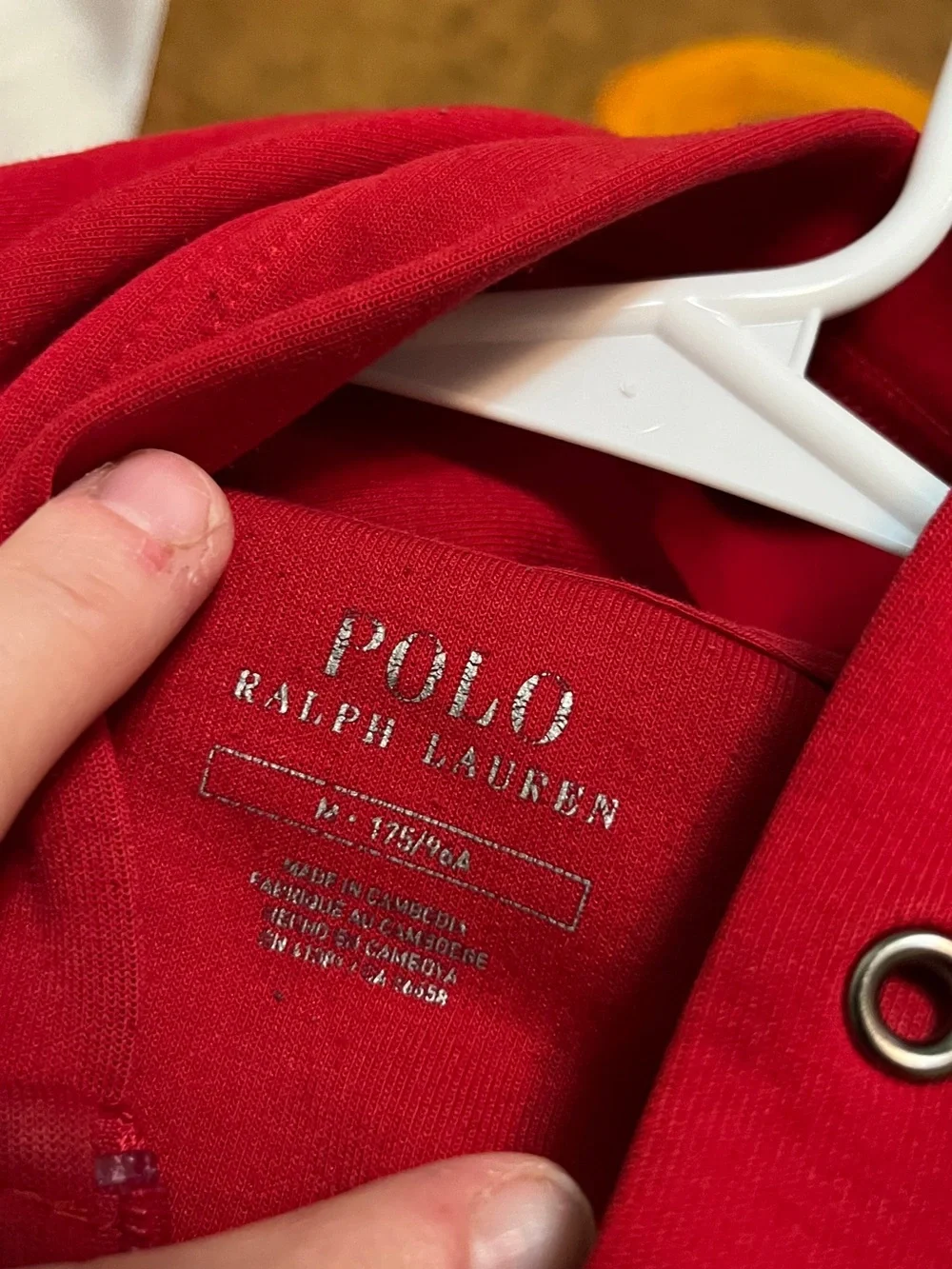 Polo by Ralph Lauren Red Zip-Up Hoodie with Black 'P' Patch Mens Medium